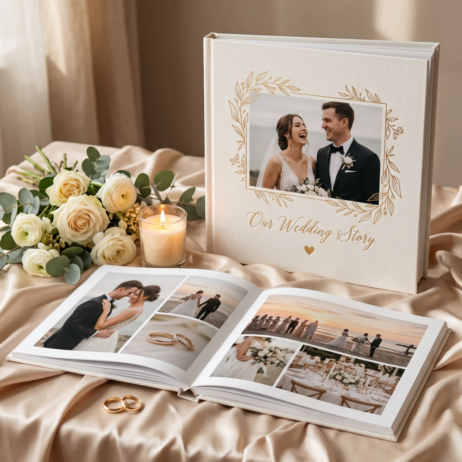 Premium Lay-Flat Wedding Photobook & Canvas Print Combo Set